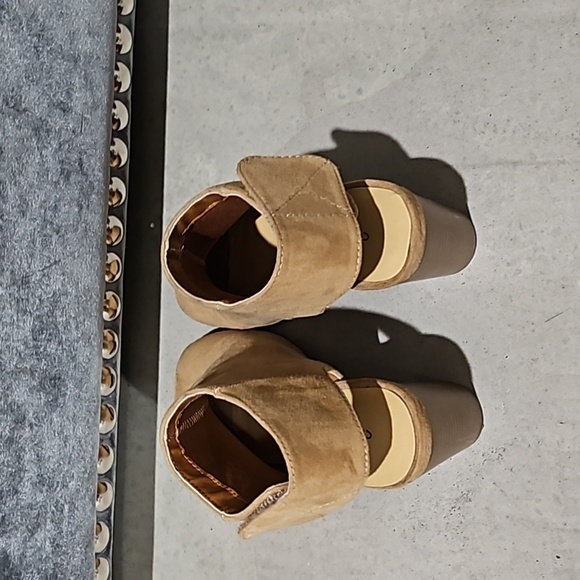 Tan Peep Toe Block Heels - Picture 3 of 6